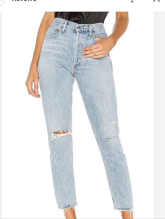 Agolde Denim - AGOLDE Jamie High Rise Distressed Light Wash Ankle Denim Jeans
